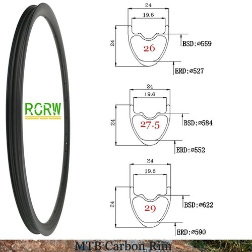 26/27.5/29er Super Light 24x24mm XC MTB Carbon Fiber Rims Tubeless 24 28 32Hole - Picture 2 of 11