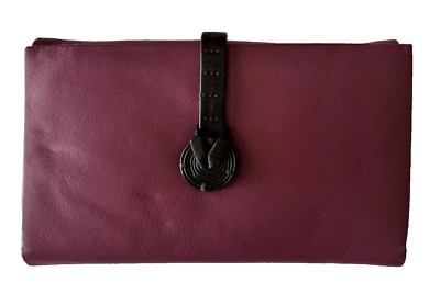 ABBACINO Genuine Leather Plum Purple Long Flap WALLET Clutch Bag Made In Spain