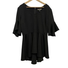 Mini Vestido Marc Bouwer Unlimited Negro Talla 1X Cuello en V Manga Campana Vestido Corto