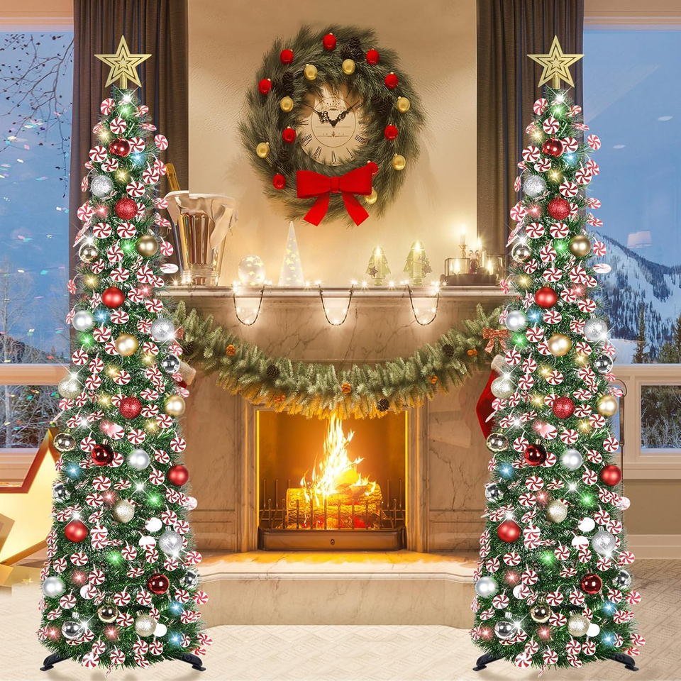 5 FT Pop Up Candy Cane Christmas Tree with Timer Lights and Decorations