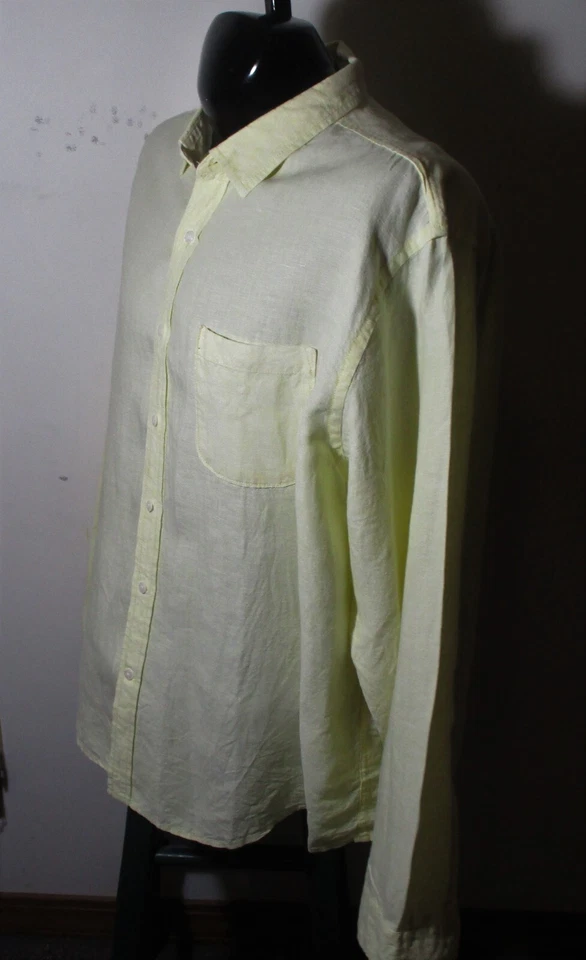 AMAZON ESSENTIALS Yellow 100% Linen Long Sleeve Shirt Men's Size XXL - Image 4 of 4
