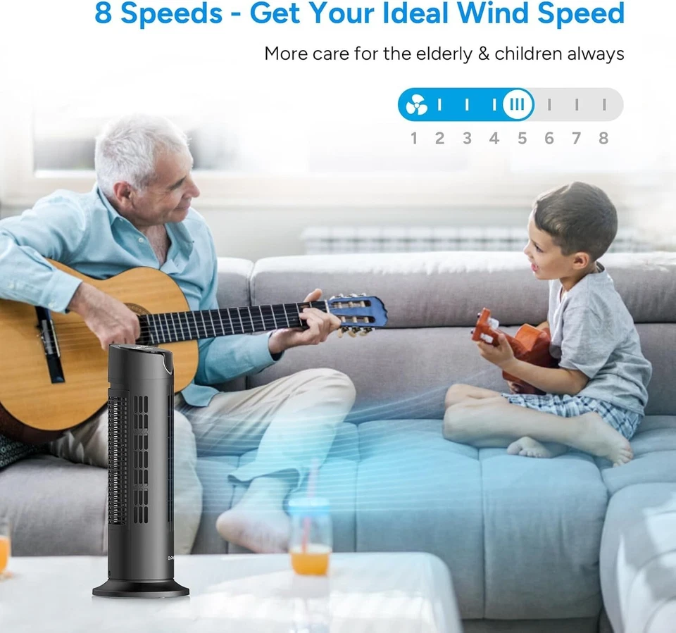 Ventiladores de torre para el hogar, ventilador de dormitorio silencioso, 8 velocidades, múltiples modos, temporizador de 8 horas Foto 4 de 4