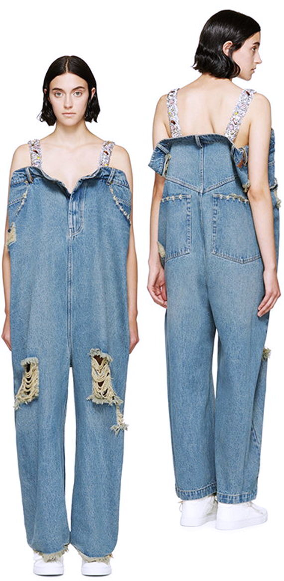 Salopette Jean Ashish Déconstruite Sequins & Strass - Taille S/M, Délavée, Printemps/été 2015