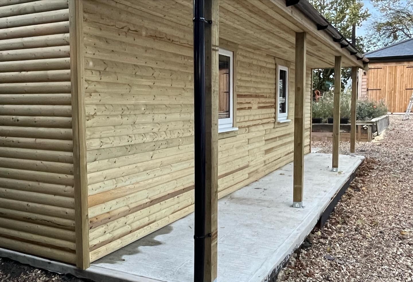 Pvcu Outbuilding 26x12 Delux Timber Framed Outbuilding Workshop Double Porch With ...