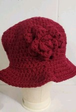 Handmade Crochet BUCKET HAT Berry Color Flower HANDMADE CROCHET ACRYLIC
