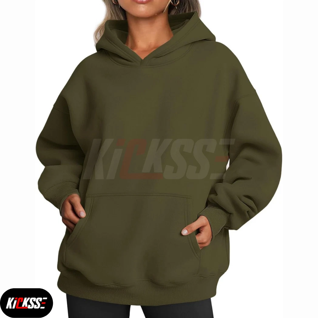 Kicksse Women’s Oversized Hoodie – Army Green Fleece Sweatshirt