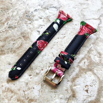 22mm Red Roses Slim Elegant Soft Leather Watch Band Strap for Wrist Watches 