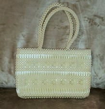 Beautiful pearl beaded evening bag with two pearl handles good size EXCELLENT