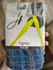 Hanes Seasonless Tights Small Height 4'10"-5'7", Weight 145-190 lbs Blue Plaid N