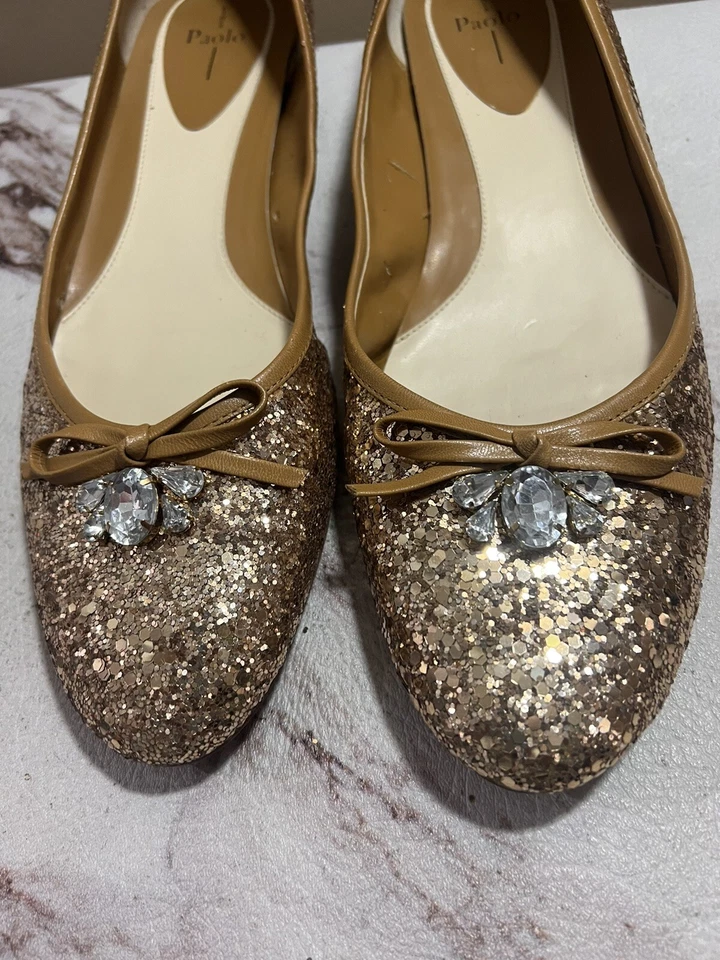 Zapatos planos Linea Paolo para mujer 10,5 adornados con brillo dorado Foto 2 de 4