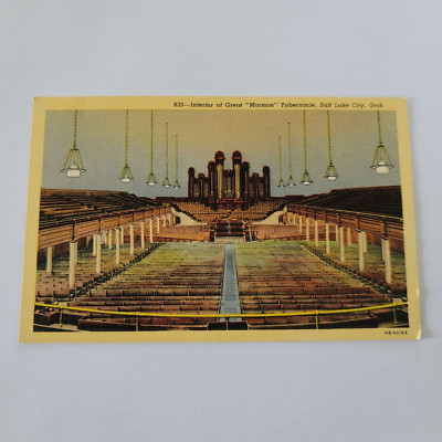 Vintage 1938 Linen Postcard Morman Tabernacle Choir & Organ Salt Lake City Utah