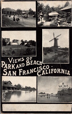Postcard Multiple Views Park and Beach in San Francisco, California
