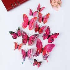 12 pcs Rose Red 3d cute 2 layers butterfly wall decor Wall Sticker 