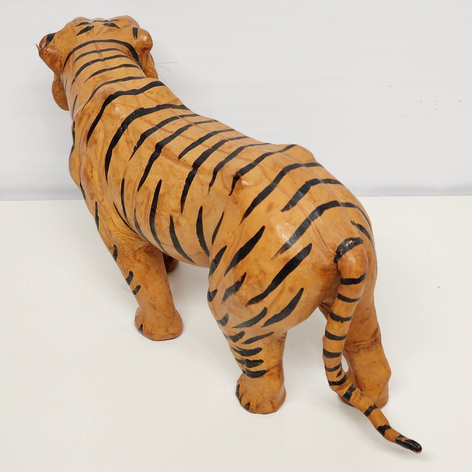 Large Vintage Leather Tiger Statue 15 Long 9 1/2 