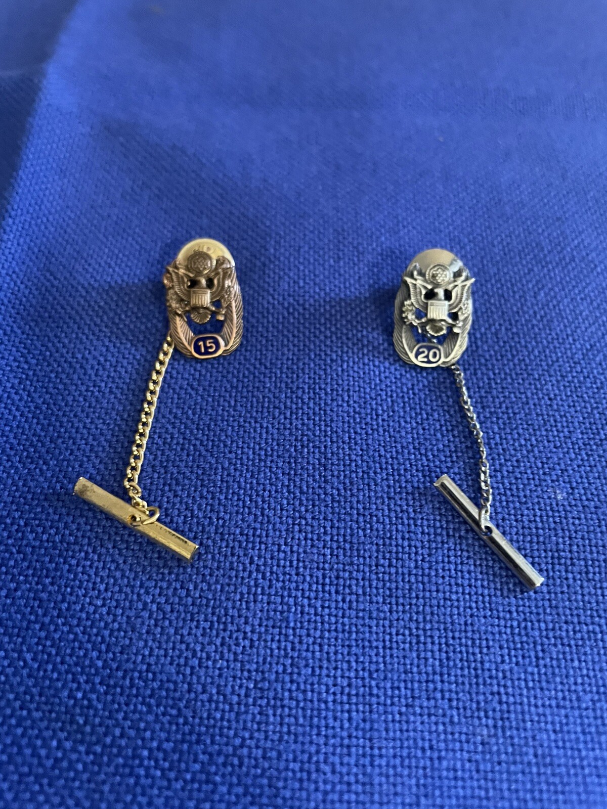 Vintage US Military 15 and 20 Year Service Tie Tack Lapel Pin