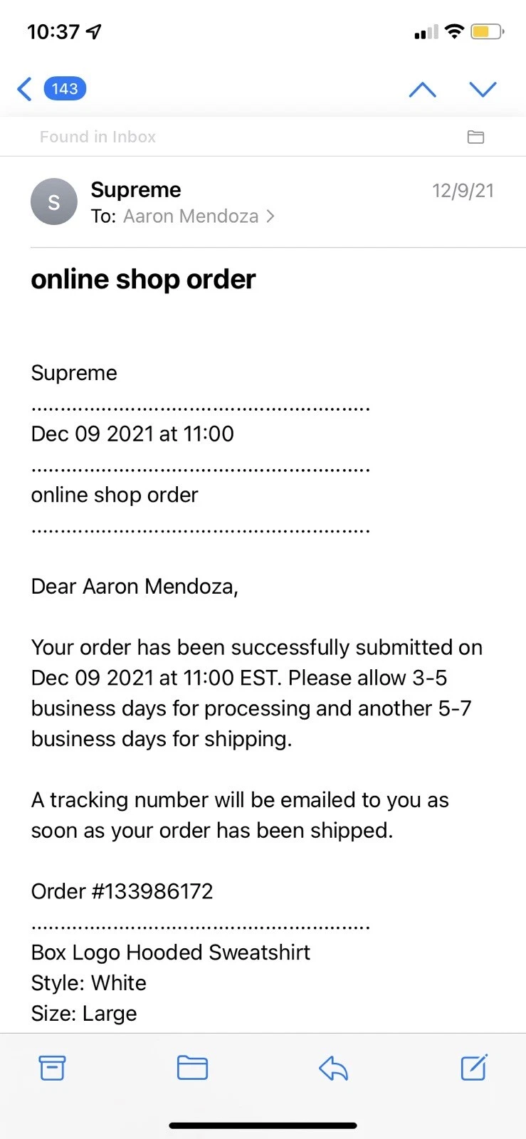 Felpa con cappuccio grande Supreme Box con logo bianca FW21