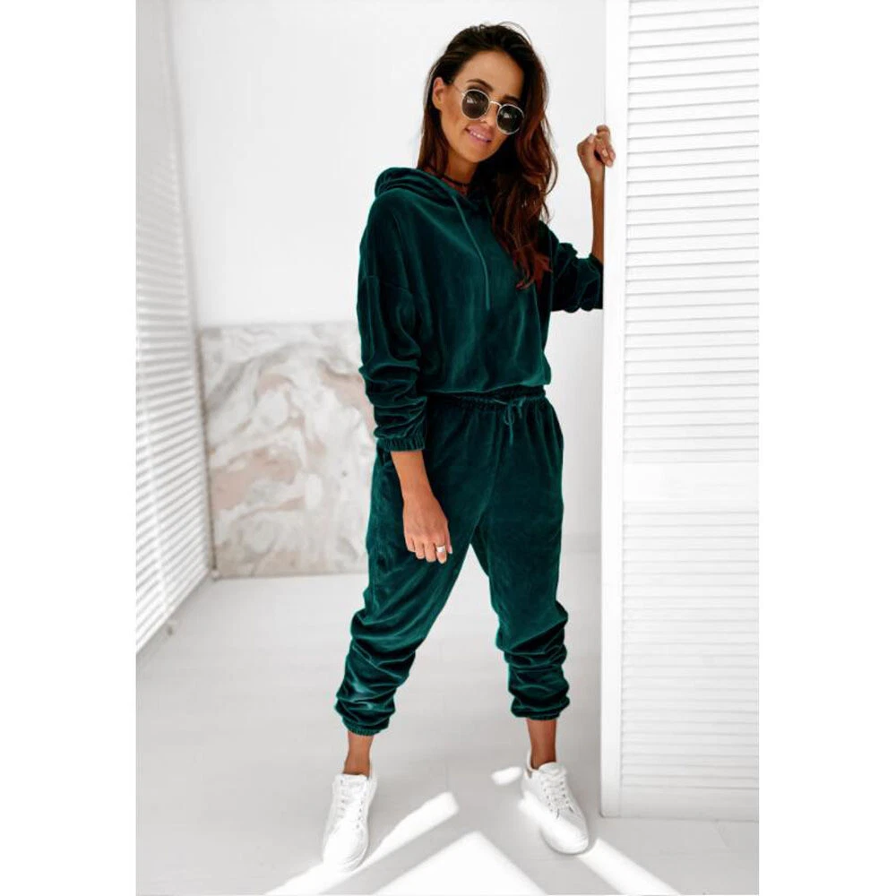 VETEMENTS Womens Ladies Velvet Lounge Set Hoodie Sweatshirt Lounge Wear Tracksuit Clothing