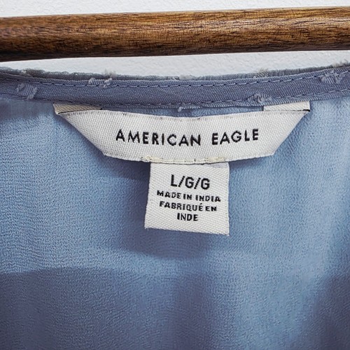 Blusa American Eagle azul punto suizo bordada peplum para mujer grande Cottagecore - Imagen 9 de 14