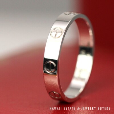 Authentic Cartier Love Ring 18K White Gold Band Size 57