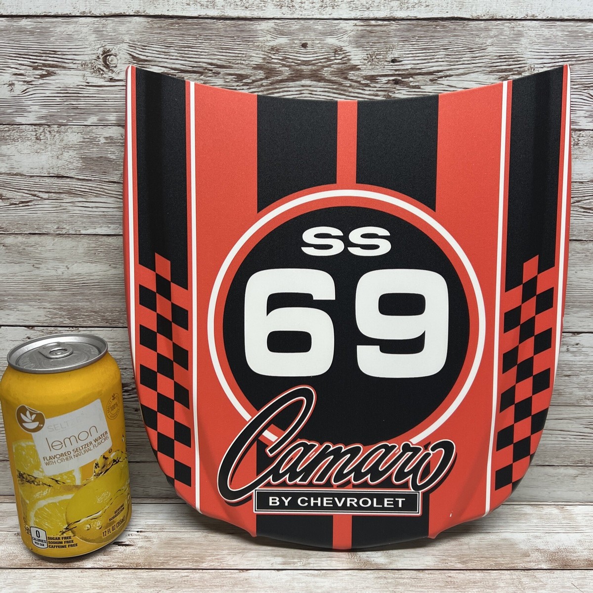 Camaro SS 69 Hood Metal Wall Decor Red Mancave Garage 11x10 | eBay