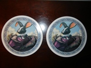 Set of 2 Black and White Bunny Rabbit Melamine Trivets by Design Imports