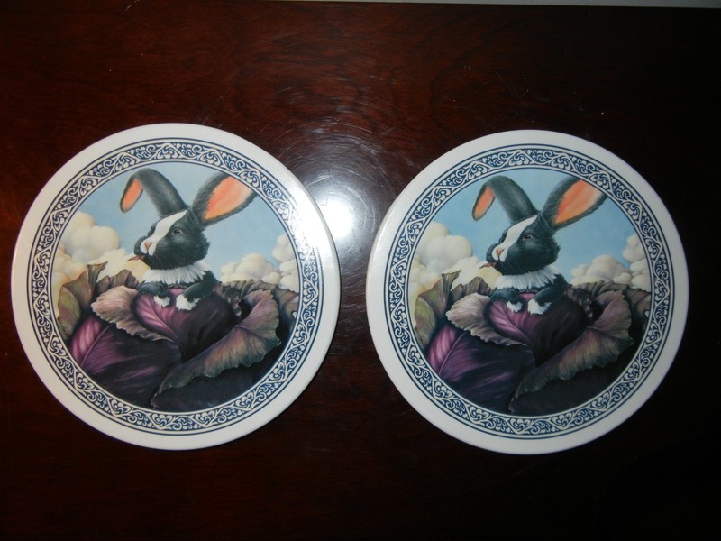 Set of 2 Black and White Bunny Rabbit Melamine Trivets by Design Imports
