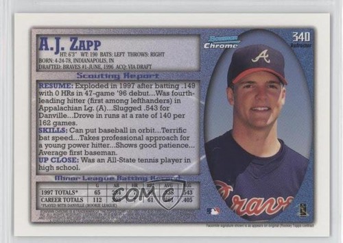 1998 Bowman Chrome International Refractor AJ Zapp #340 - Picture 2 of 3