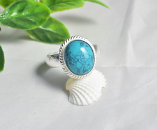 Blue Turquoise Gemstone 925 Sterling Silver Ring Statement Gift For Her A-513