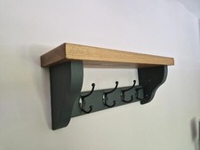 COAT RACK+SHELF Floating Rustic Handmade 4 Black Double Hooks