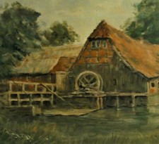 H. V..?? unleserlich sign. - Gemälde: WASSERMÜHLE Gründer Mühle in Kuddewörde