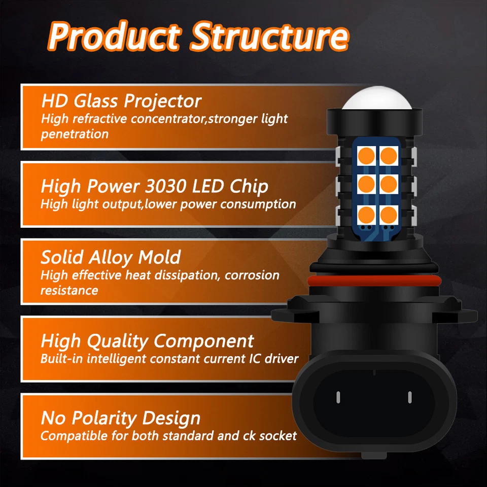 2X HB4 9006 3000KL Amber Yellow LED Bulb SMD 3030 Fog Driving Light Super Bright - Image 2 of 4