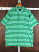 Under Armour Golf Performance Polo Shirt Heatgear Striped 2 Tone Green Mens XL