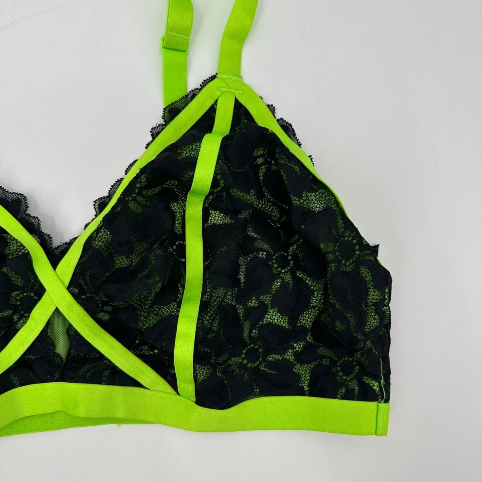 Sujetador Bralette Torrid Negro Neón Verde Encaje Tirantes Talla 2 Foto 2 de 4