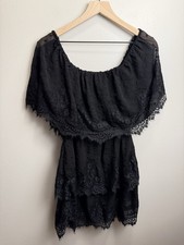 Show Me Your MuMu Lana Dress Black Lace Off-the-Shoulder M Short Sleeve Boho