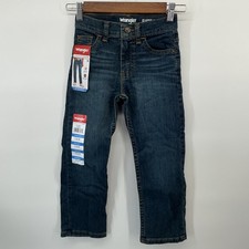 Wrangler Straight Jeans Boys Sz 5 Slim Dark Blue Denim Adjustable Waist NEW
