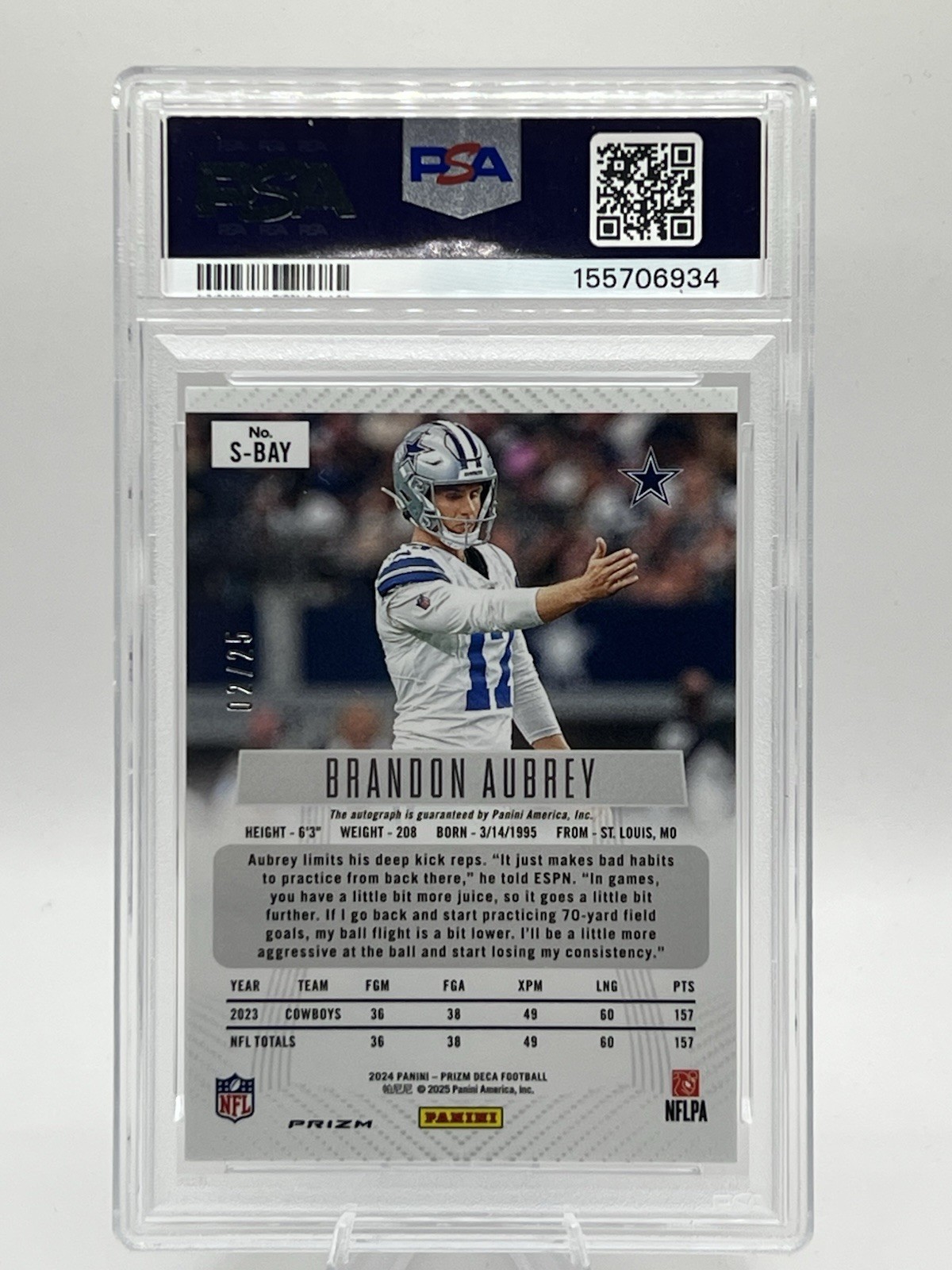 2024 Panini Prizm Deca Brandon Aubrey  Mojo Signatures /25 #S-BAY Auto PSA 10 view 2