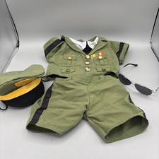 Build A Bear Workshop Army Officer Uniform Military Outfit Shirt Shorts Hat Glas