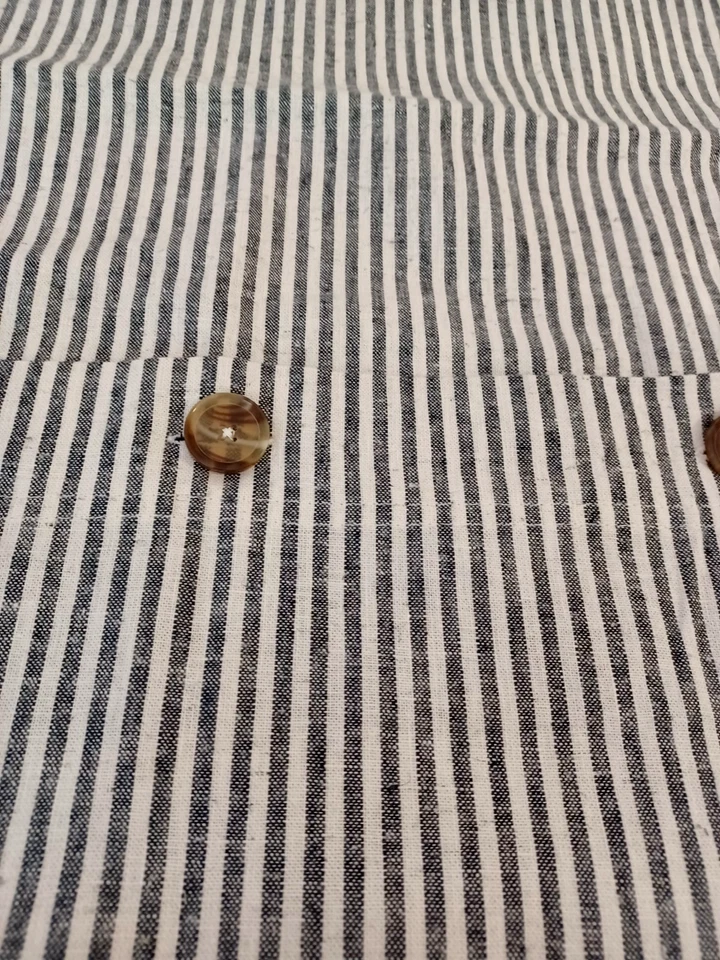 Pottery Barn Wheaton Stripe Button Pillow Cover, Black/Cream 20 x 26", Linen - Image 3 of 4