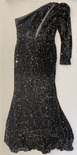 Black Sequin One Shoulder Maxi Bodycon Dress Long Sleeve | Prom/Evening Gown