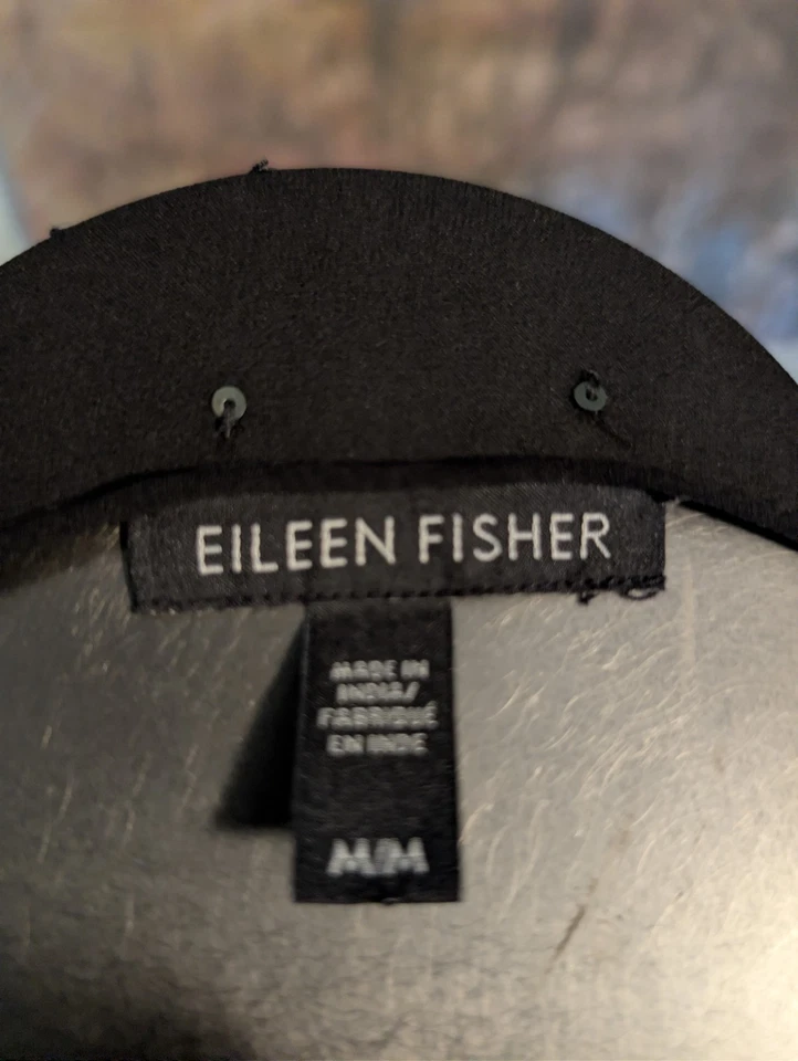 Blusa Eileen Fisher Negra Lentejuelas Seda Talla M Fiesta Fiesta Noche Rara Foto 3 de 4