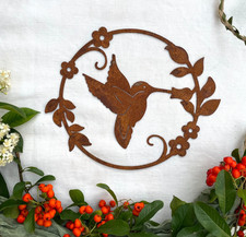 Metal Hummingbird Round Ornament – Rustic Garden Wall Art – Xmas Gift Idea
