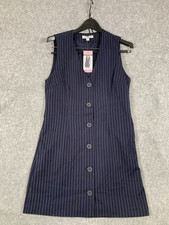 Steve Madden Pinstripe Dress Women Size Small Navy Blue Button Sleeveless NWT