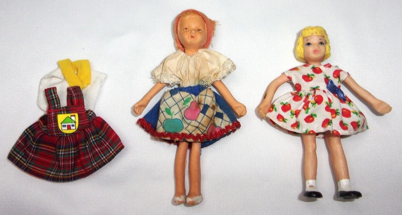 Vintage Hard Rubber/Soft Rubber Doll House Dolls + 1 Outfit