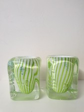 2 x Shakspeare Glass Art Bud Vase  Swirls Feathering White & Green *Read