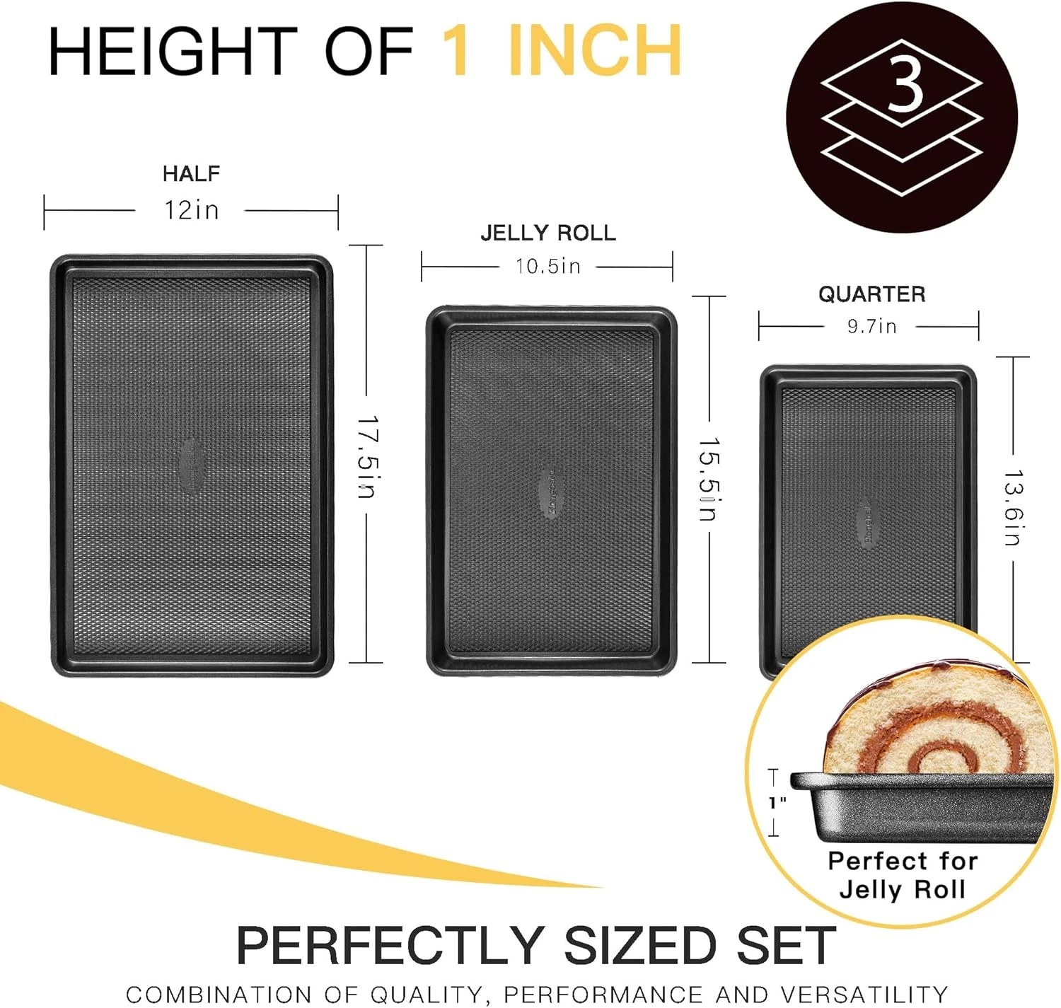 Cookie Sheets for Baking Nonstick Baking Sheet Pan Set of 3 Trays Dark Grey