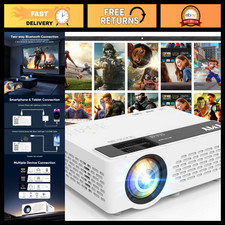 1080P Mini Portable Projector, 2-Way Bluetooth, 80-Inch Screen, Home Theater