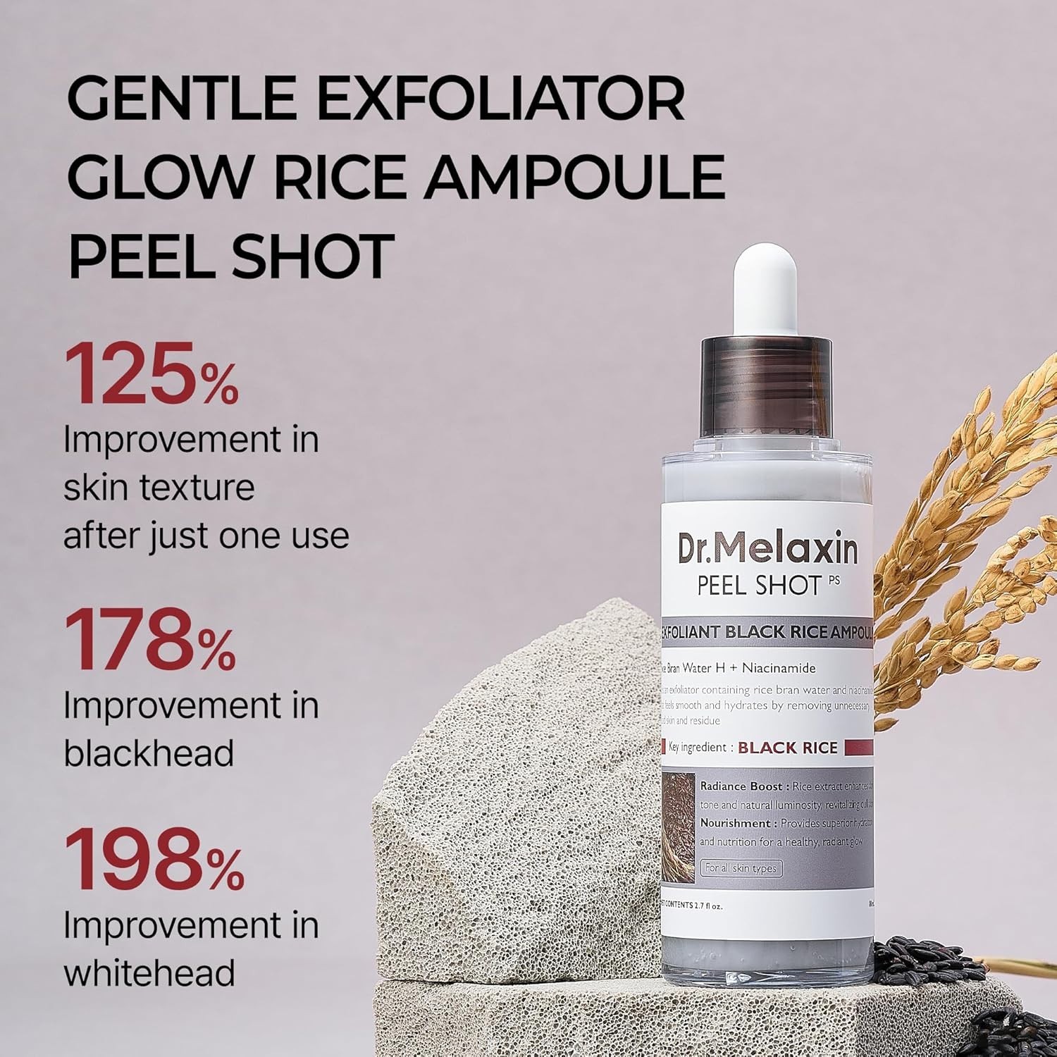 DUO-Dr.Melaxin PEEL SHOT GLOW EXFOLIANT RICE AMPOULE 80ml (WHITE / BLACK RICE)