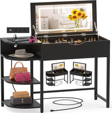 Vanity Desk with Flip Top Mirror and Lights, Makeup Vanity Desk with Drawers, Dr