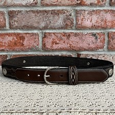 Nocona Western Boys Belt Youth Brown Black Leather Fabric Inset N4415801 Sz 28