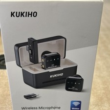 KUKIHO Wireless Mic Lavalier/Lapel Microphone Kit w/ Charging Case Black